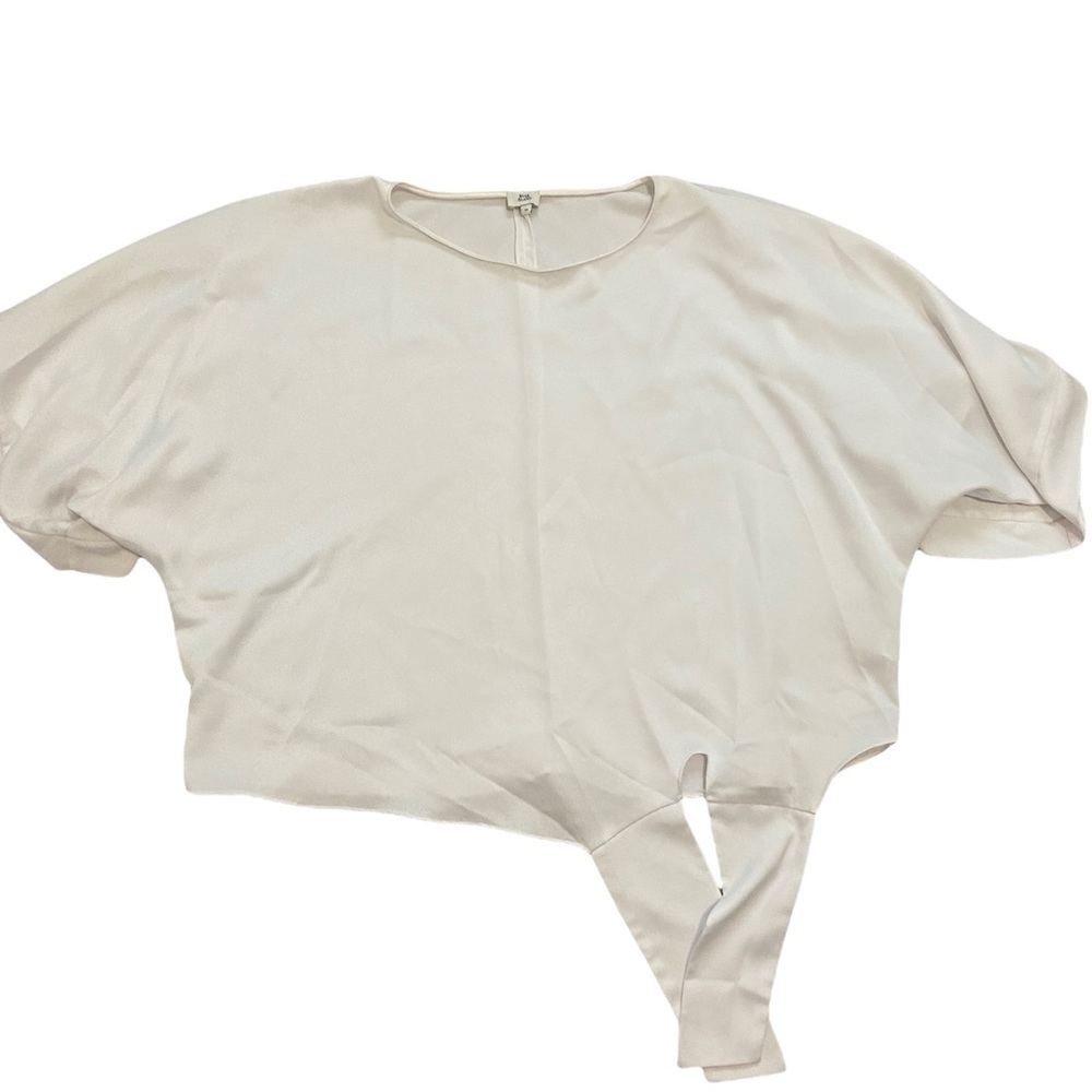 🔴 River Island White Tie-Up Silky Blouse Cropped T-Shirt